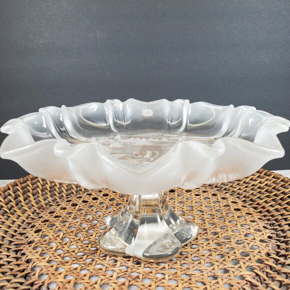 Vintage 1980s Mikasa Christmas Story Footed Bon Bon, Frosted Glass, Germany - Picture 13 of 13